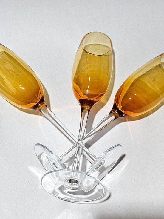 unknown Other - 3 Vintage Amber Champagne Flutes Glasses 9.75" toasting winter fall parties